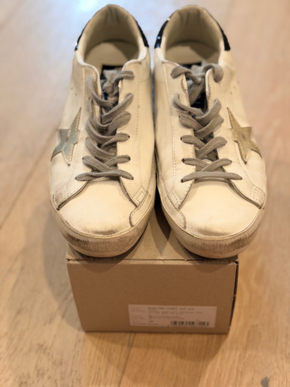 Golden Goose White Leather Super-Star Sneakers with Black Accents